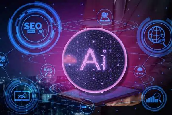 Digital graphic showing AI and SEO integration with the title ‘New SEO Era: AI Overviews Explained